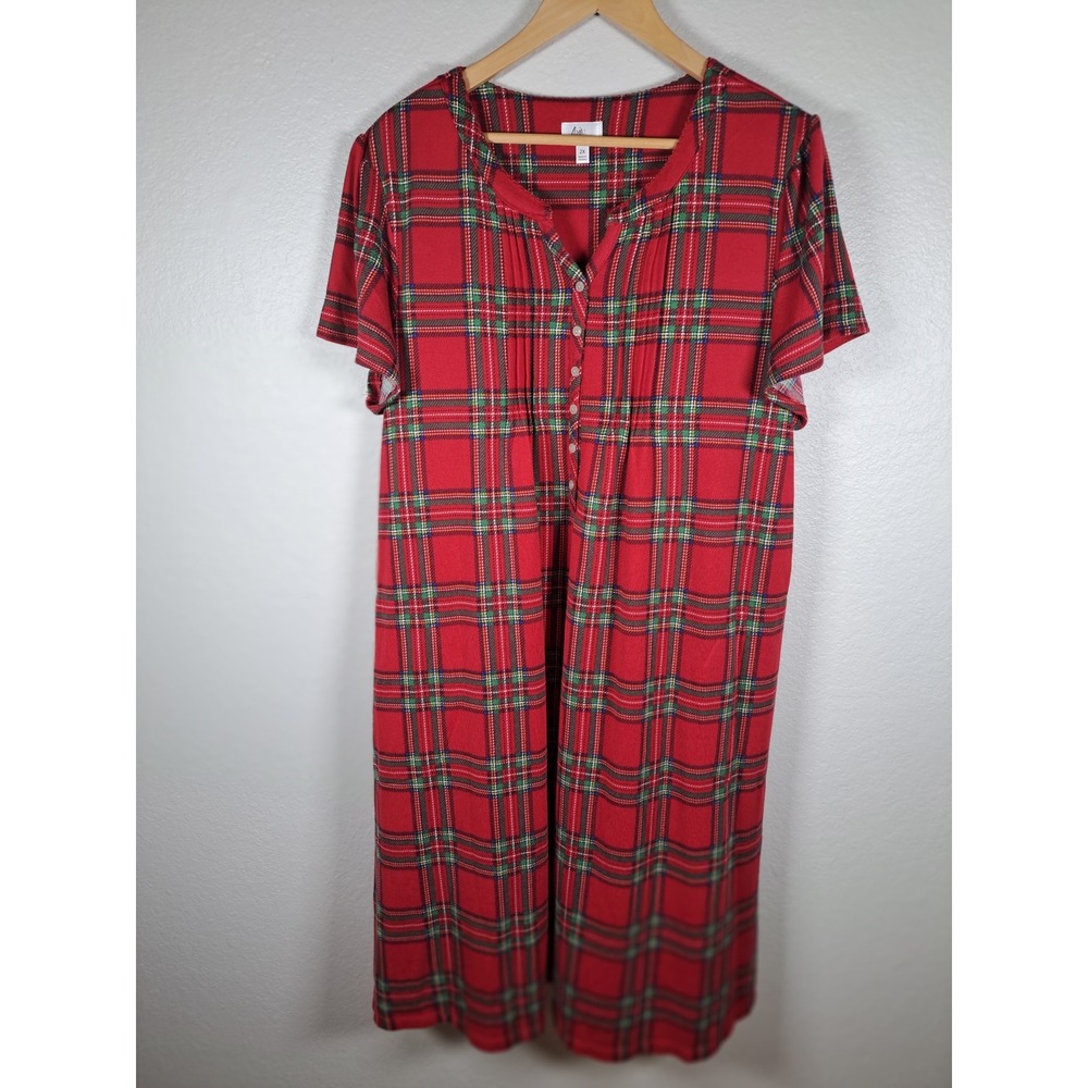 Aria Collection Red Plaid Short Sleeve Nightgown Sleep Dress 2X AZ43304GB